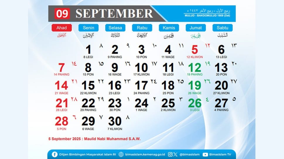 Kalender September 2025: Daftar Lengkap Hari Nasional & Internasional serta Long Weekend!