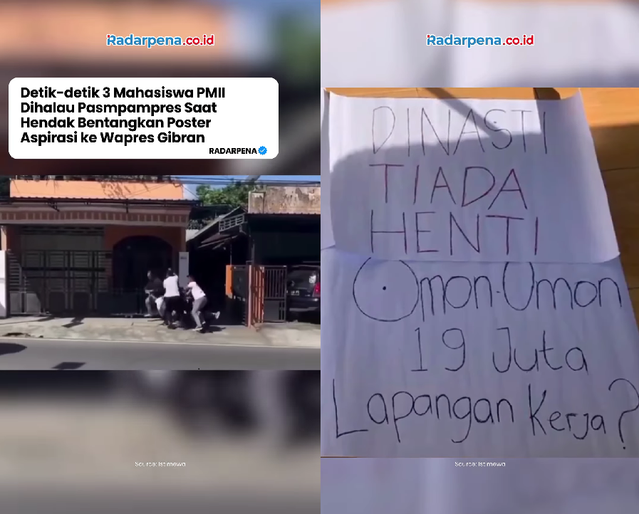 Aksi Damai Protes Gibran, Bentangkan Poster ‘Omon-omon 19 Juta Lapangan Kerja’, 3 Mahasiswa PMII Diamankan