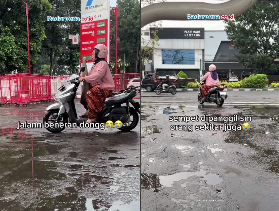 Bikin Ngakak! Aksi Ibu-Ibu Tancap Gas Lupa Turunkan Jok Motor Usai Isi BBM di Bandung