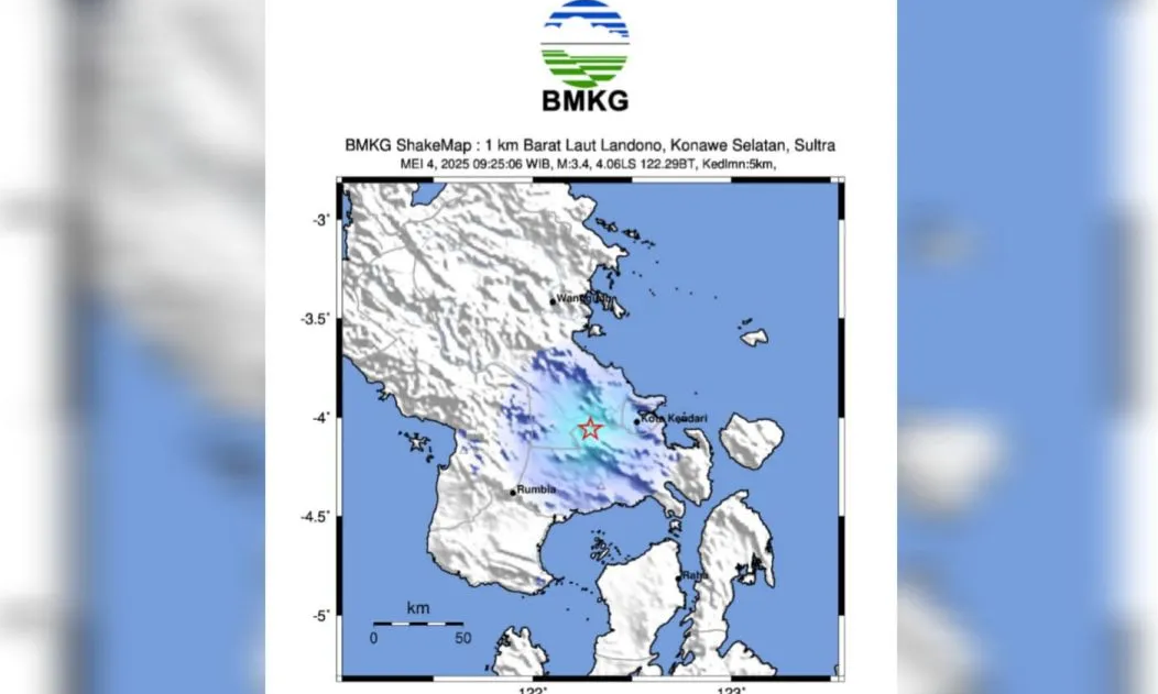Konawe Selatan Diguncang Gempa M 3.4, BMKG: Gempa Dangkal Penyebabnya Aktivitas Sesar Pelosika