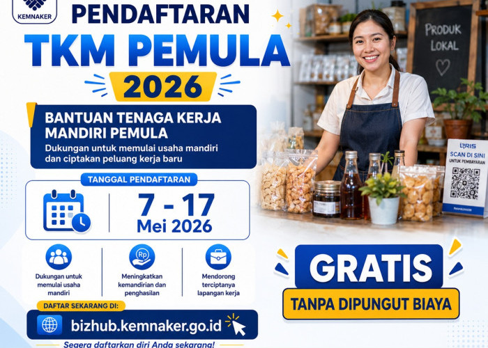 Modal Usaha Gratis Rp5 Juta! Kemnaker Buka Pendaftaran TKM Pemula 2026, Cek Syaratnya di Sini!