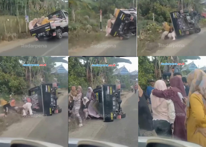 Video Viral! Detik-Detik Mobil Pikap Terguling Saat Angkut Ibu-Ibu di Gowa, Begini Kondisi Para Penumpangnya